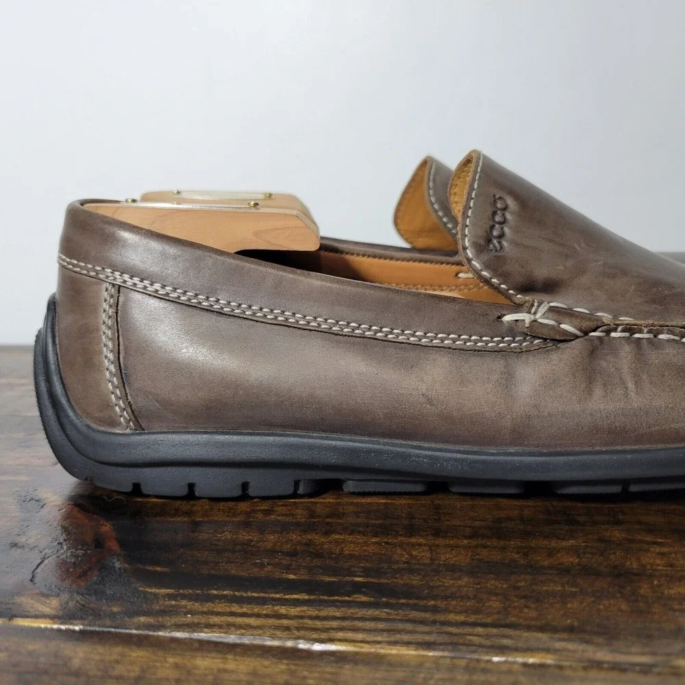 Ecco Men's‎ Driver Loafer Shoes Brown Leather LATEX Slip On Size EU42 / US 8-8.5